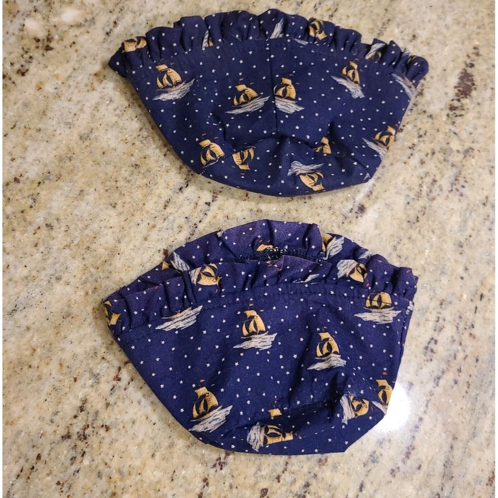 2 Vintage Longaberger  Blue Sailboat Fabric Liners Small Round